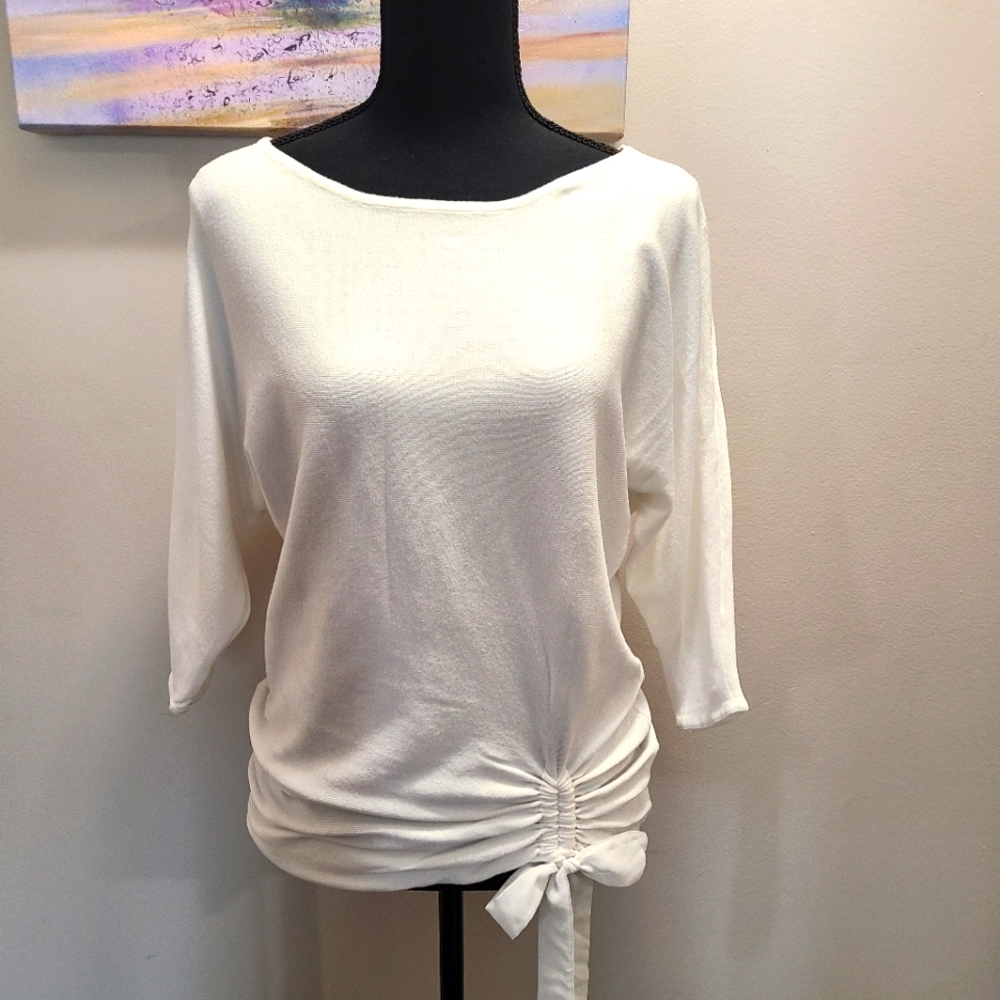 🤍 NY & Co Chic White Ruched Side Tie Top Size XS
